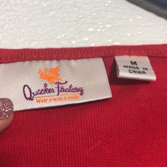 Quacker Factory 4 of July Red Women 100% Cotton Sequins embroidered 3/4 sleeve M - Picture 7 of 8